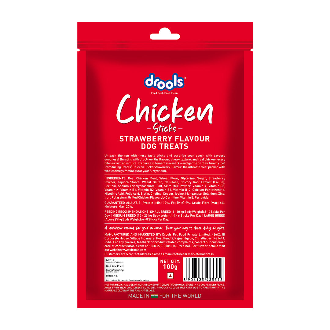 Drools Strawberry Flavour Chicken Sticks Treat for Dogs Dog Treats + Others Drools