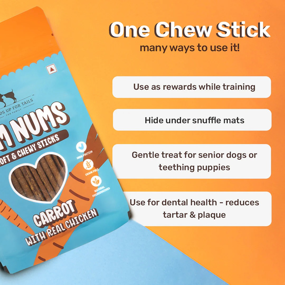 HUFT Yum Nums Grain Free Carrot with Real Chicken Soft & Chewy Sticks Dog Treats Dog Treats + Others Heads Up for Tails