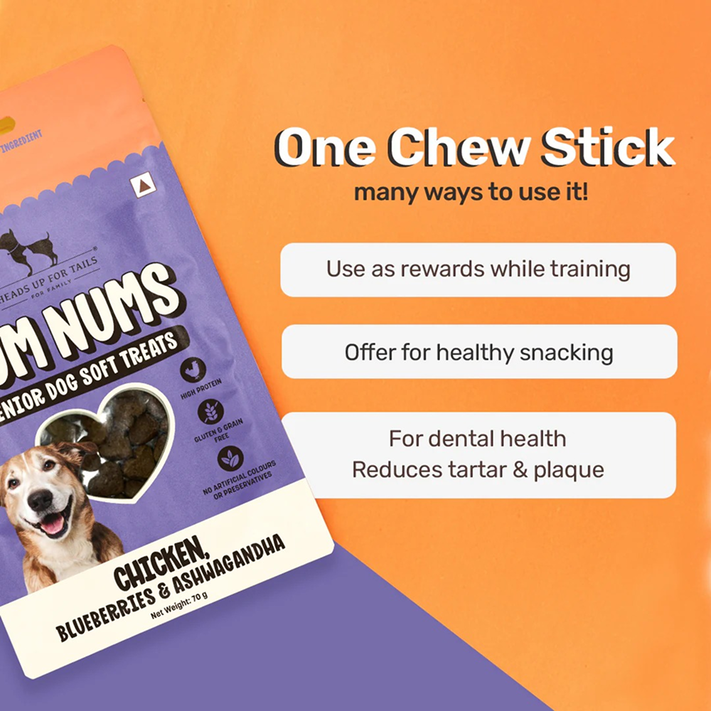 HUFT Yum Nums Grain Free Chicken, Blueberries & Ashwagandha Soft & Chewy Sticks Senior Dog Treats Dog Treats + Others Heads Up for Tails