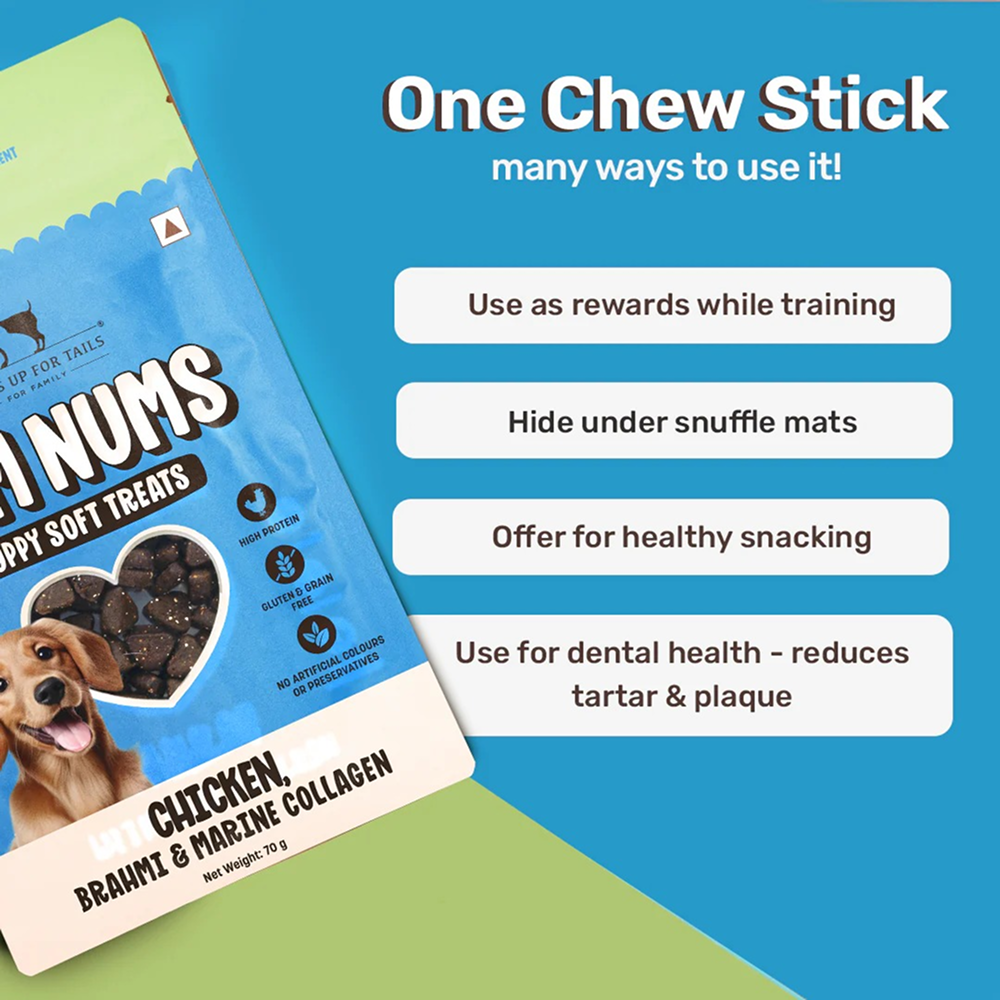 HUFT Yum Nums Chicken Brahmi and Marine Collagen Grain Free Soft Treats for Puppys Dog Treats + Others Heads Up for Tails