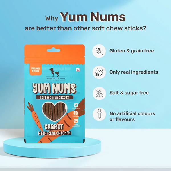 HUFT Yum Nums Grain Free Carrot with Real Chicken Soft & Chewy Sticks Dog Treats