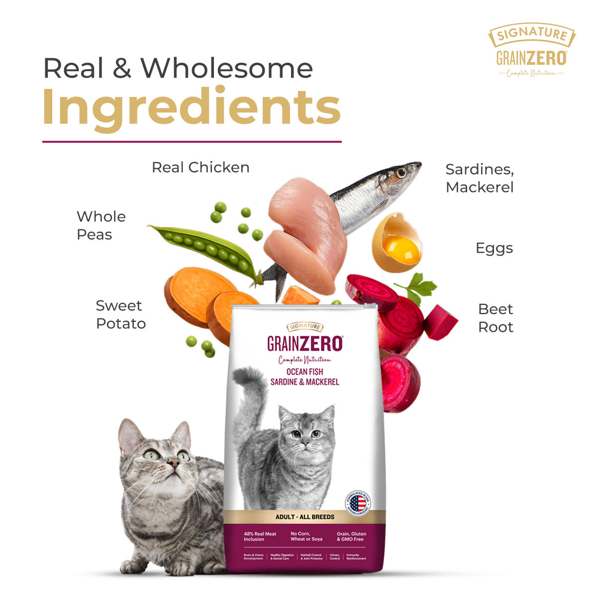 Signature Grain Zero Ocean Fish, Sardine and Mackerel Adult Cat Dry Food Cats- Dry food Signature