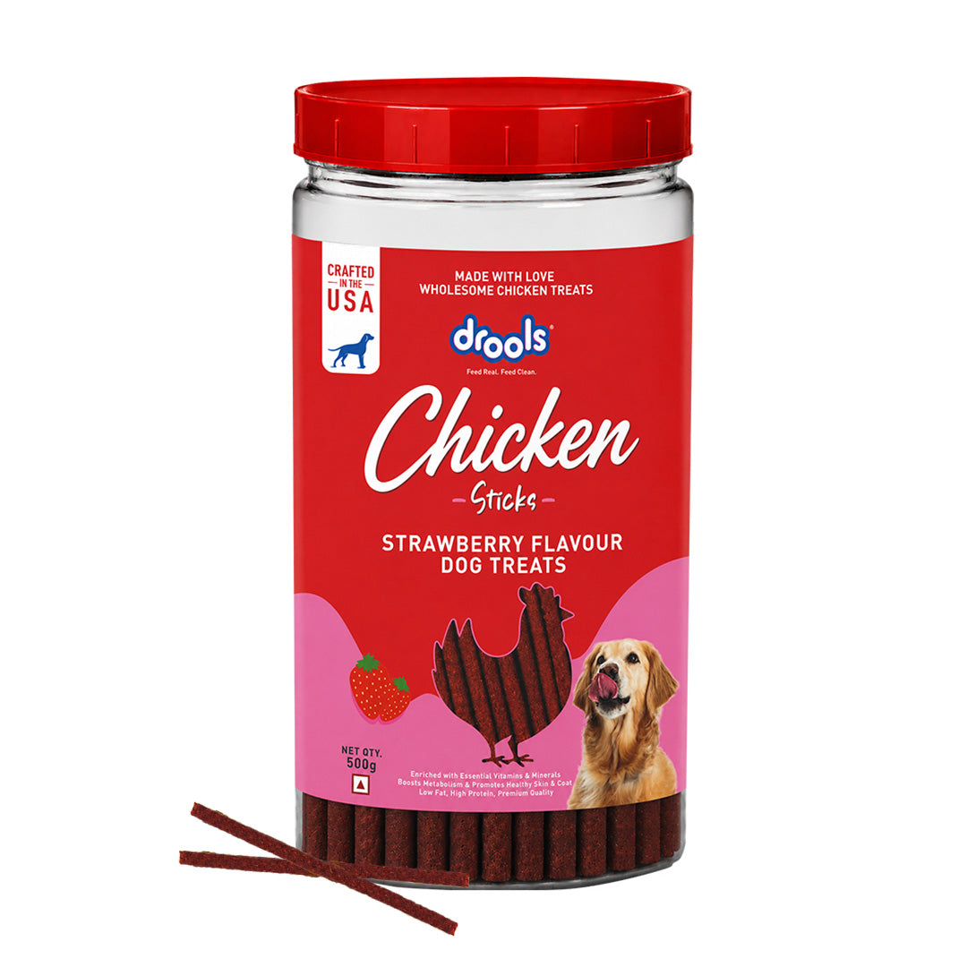 Drools Strawberry Flavour Chicken Sticks Treat for Dogs Dog Treats + Others Drools
