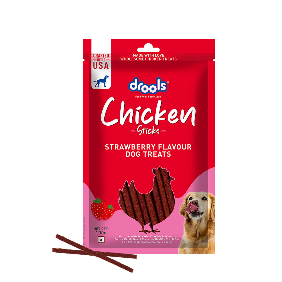 Drools Strawberry Flavour Chicken Sticks Treat for Dogs Dog Treats + Others Drools