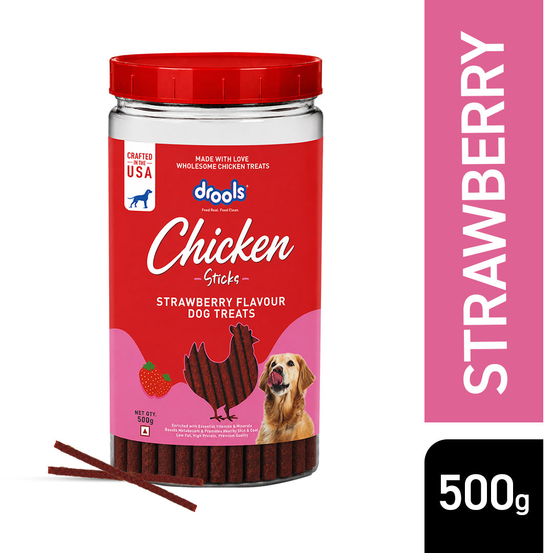 Drools Strawberry Flavour Chicken Sticks Treat for Dogs Dog Treats + Others Drools 500g
