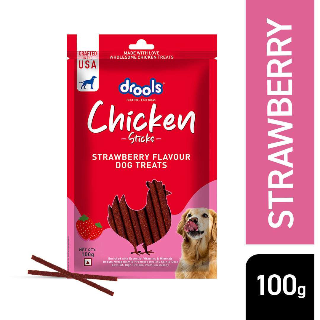 Drools Strawberry Flavour Chicken Sticks Treat for Dogs Dog Treats + Others Drools 100g
