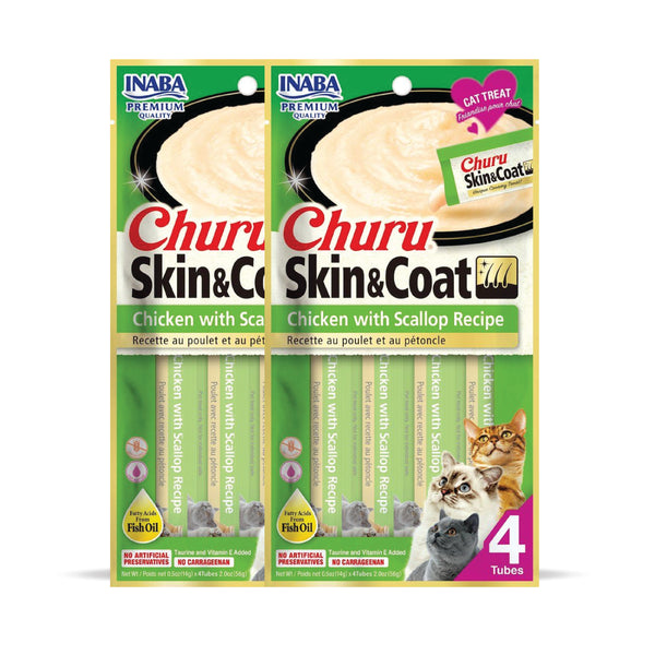 INABA Churu Skin & Coat Chicken with Scallop Recipe Creamy Cat Treats