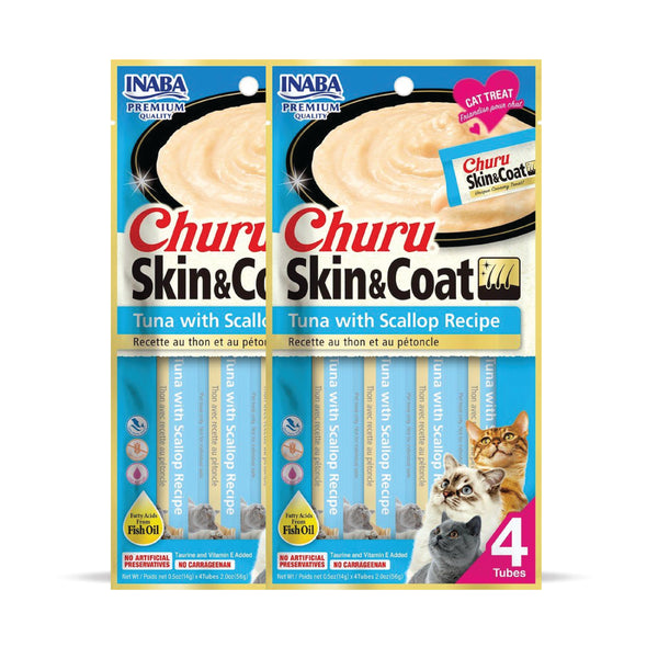 INABA Churu Skin & Coat Tuna with Scallop Recipe Creamy Cat Treats