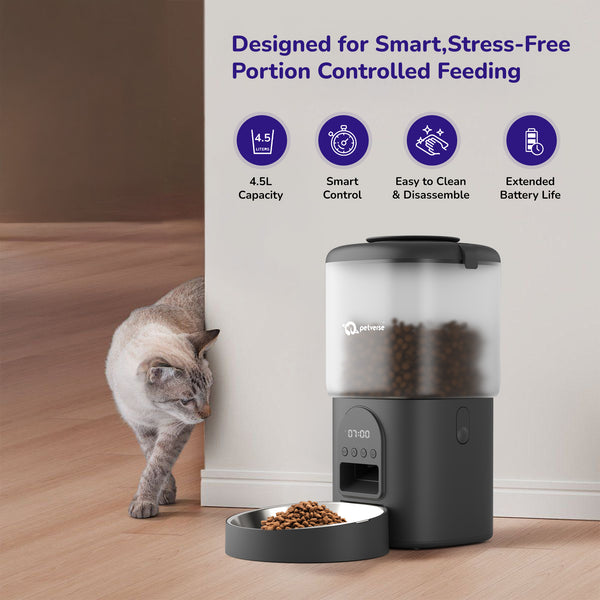 Petverse Automatic Smart Timer with Portion Control Feeder for Dogs & Cats (Black)