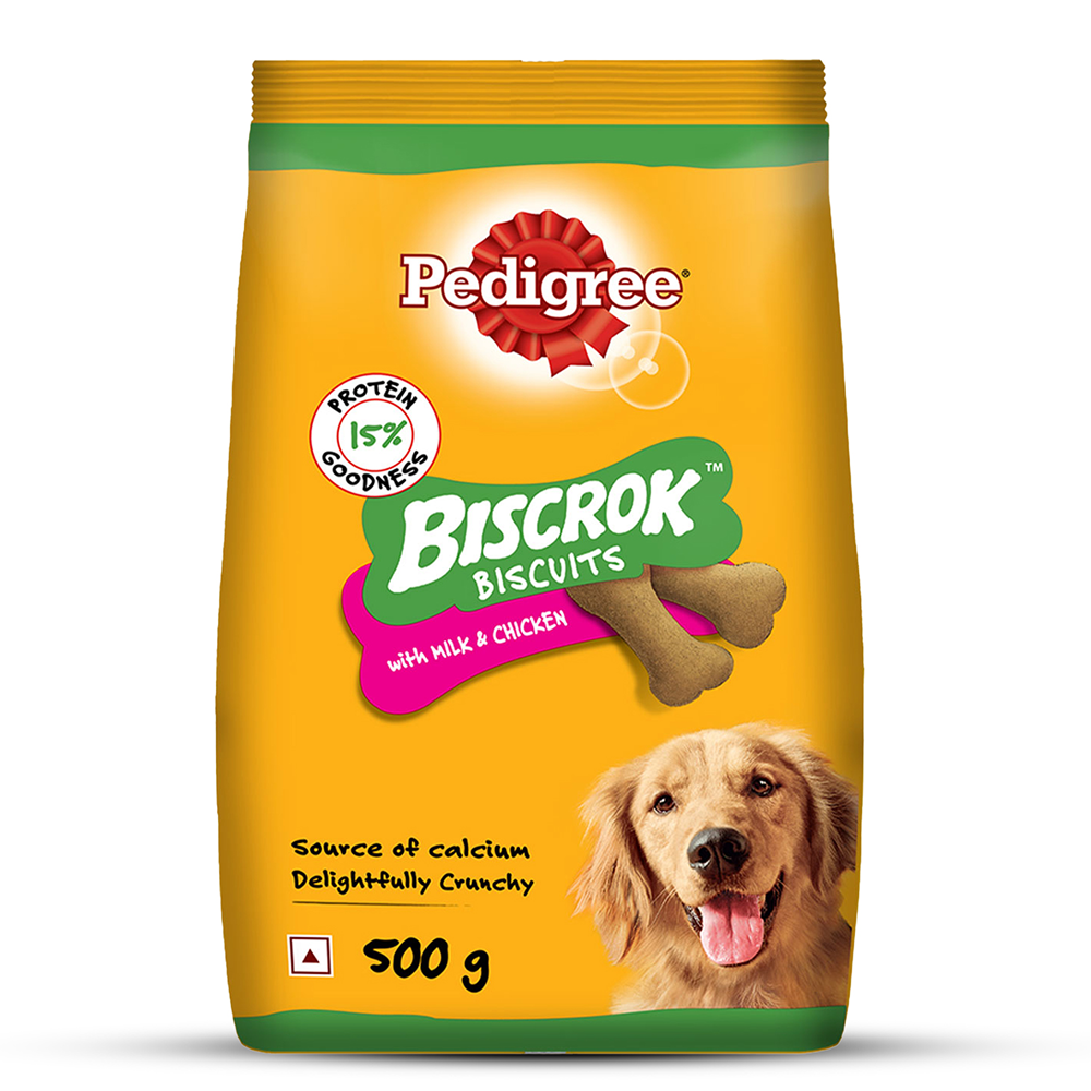Pedigree Milk and Chicken Flavour Biscrok Biscuits Dog Treats (500g) Dog Treats + Others Pedigree