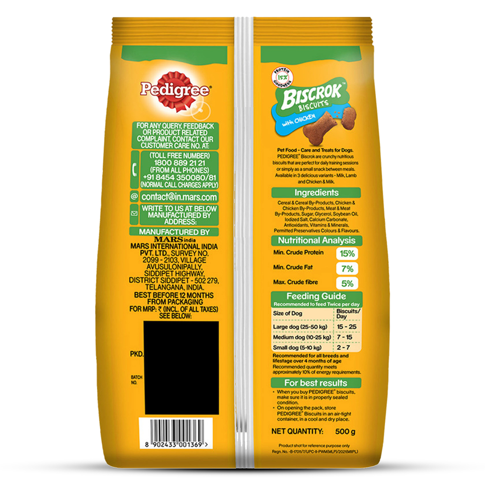 Pedigree Chicken Flavour Biscrok Dog Biscuits Dog Treats (500g) Dog Treats + Others Pedigree