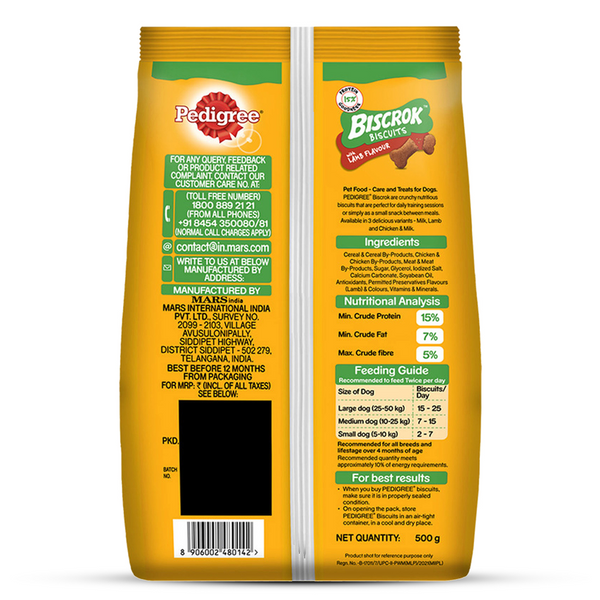 Pedigree Lamb Flavour Biscrok Biscuits Dog Treats (500g)