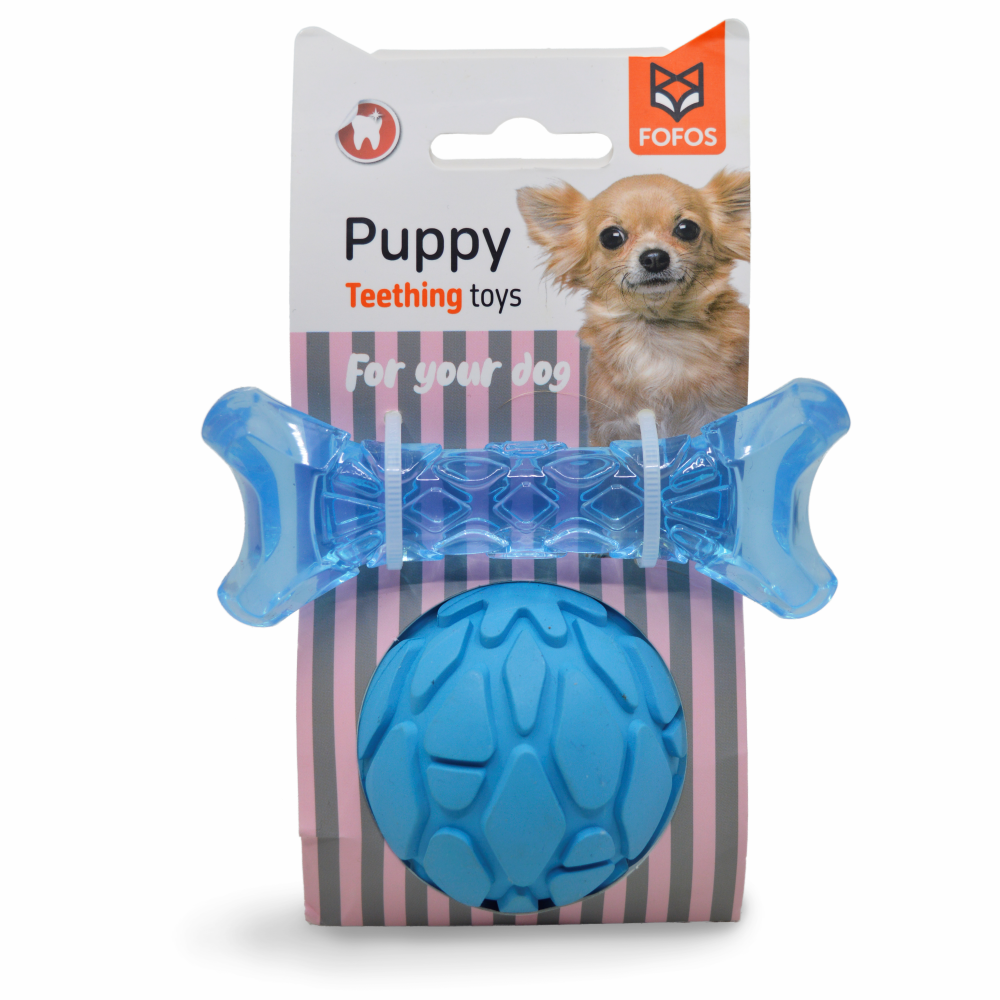 Fofos Milk Bone & Ball Toy for Dogs (Blue) | For Medium Chewers (Blue)