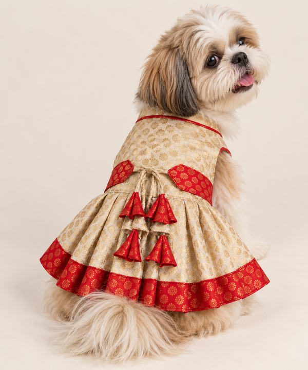 Pawgy Pets Pujo Dress for Dogs (Red & White)