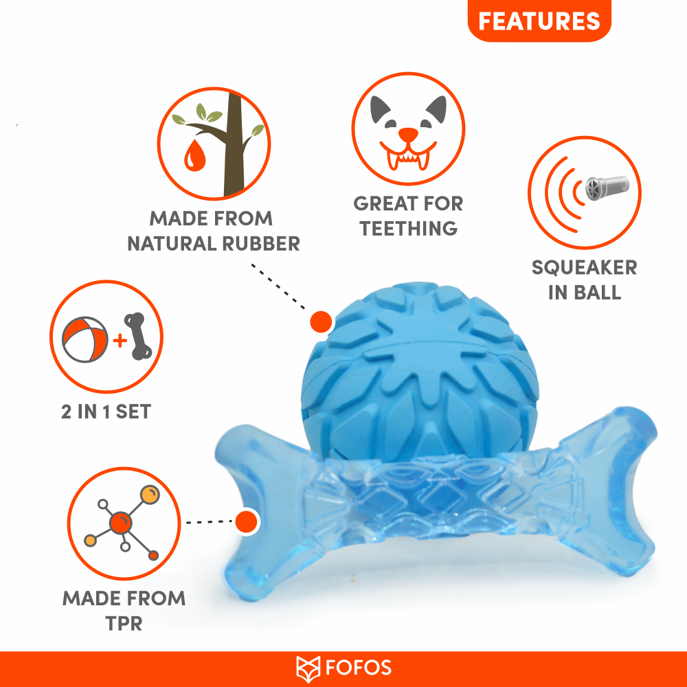 Fofos Milk Bone & Ball Toy for Dogs (Blue) | For Medium Chewers