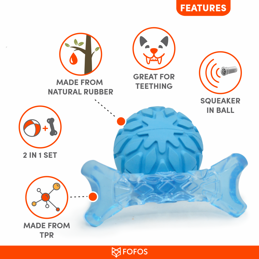 Fofos Milk Bone & Ball Toy for Dogs (Blue) | For Medium Chewers (Blue)