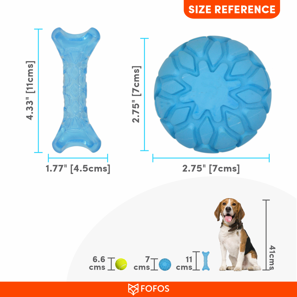 Fofos Milk Bone & Ball Toy for Dogs (Blue) | For Medium Chewers