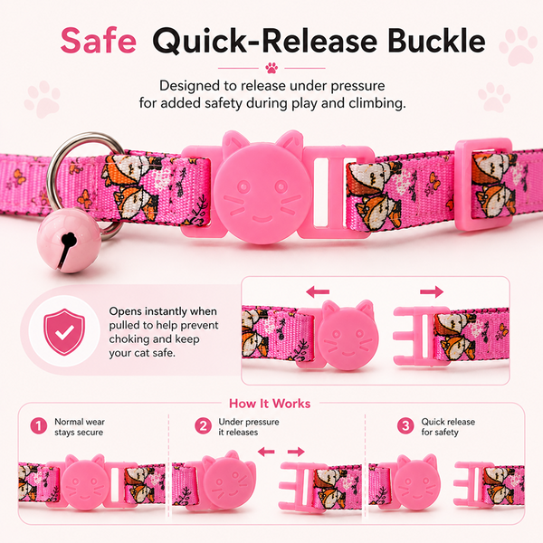 Talking Dog Club Everyday Collar with Fox Bell for Cats (Pink)