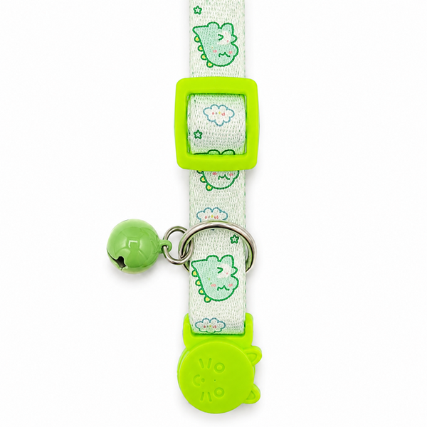 Talking Dog Club Everyday Collar with Dino Bell for Cats (Green)