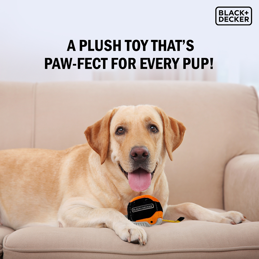 Black & Decker 3D Tape Measure Plush Toy for Dogs (Black) Dogs-Toys Black & Decker