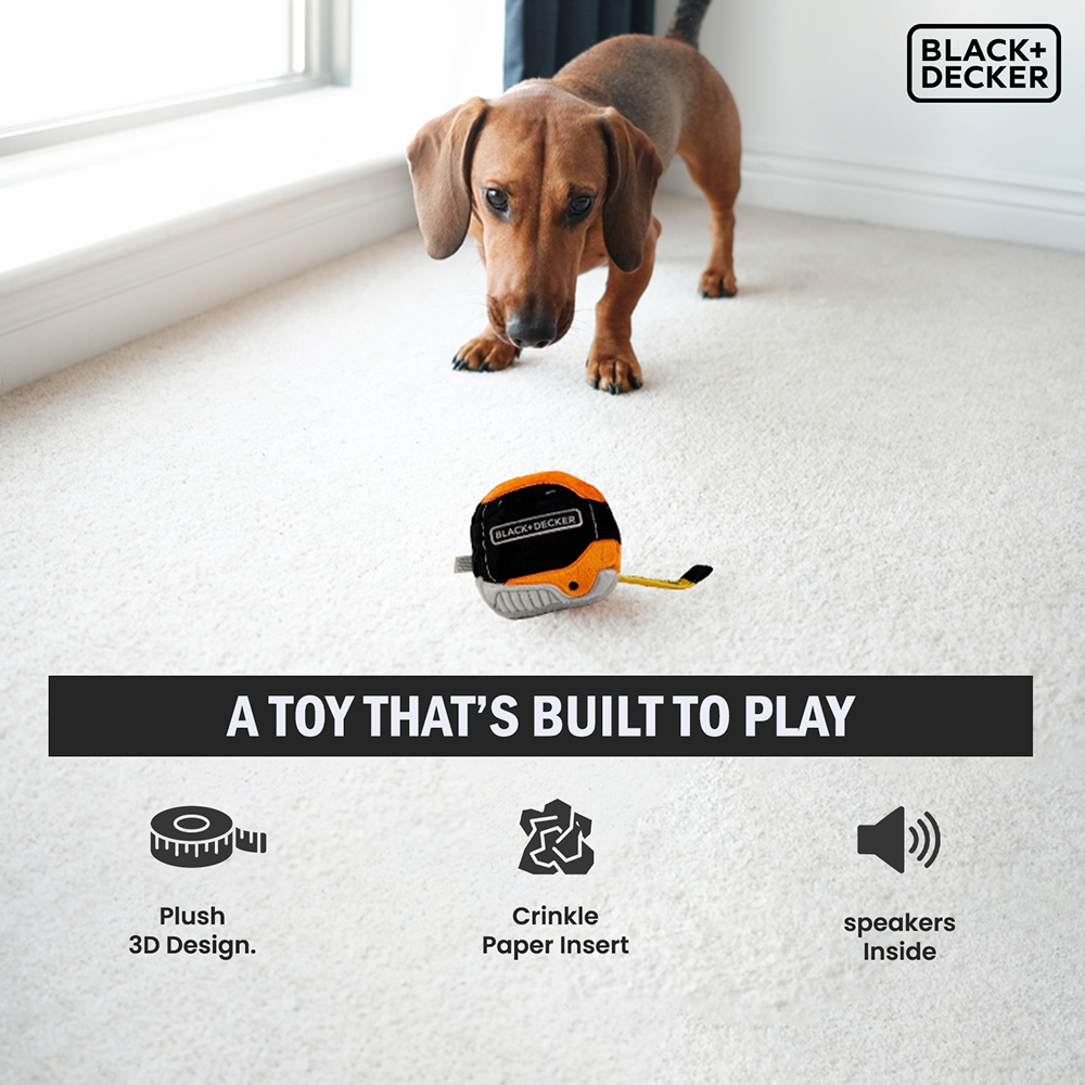 Black & Decker 3D Tape Measure Plush Toy for Dogs (Black) Dogs-Toys Black & Decker