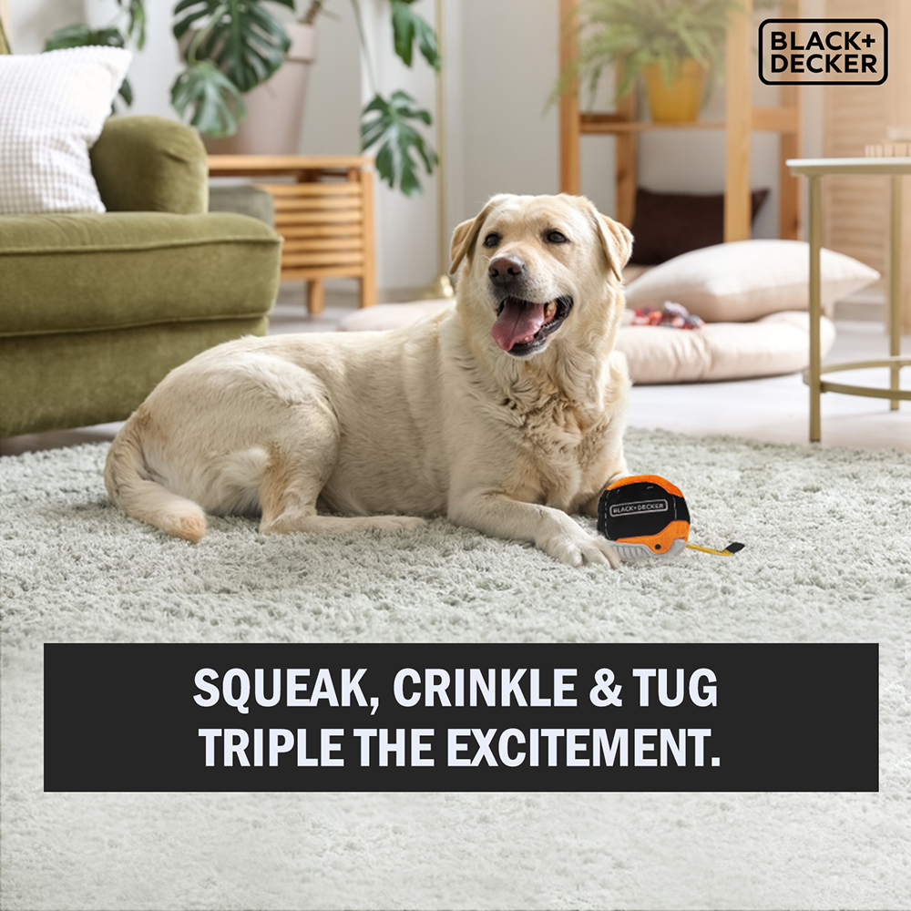 Black & Decker 3D Tape Measure Plush Toy for Dogs (Black) Dogs-Toys Black & Decker