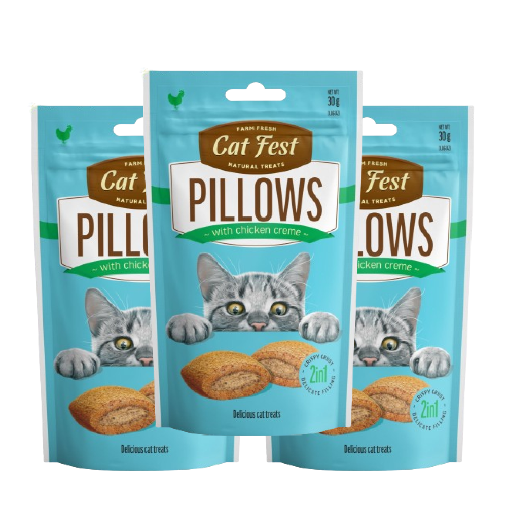Catfest Pillows with Salmon Cream Cat Treats