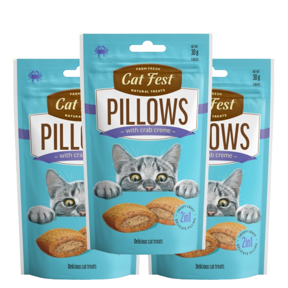 Catfest Pillows with Crab Cream Cat Treats