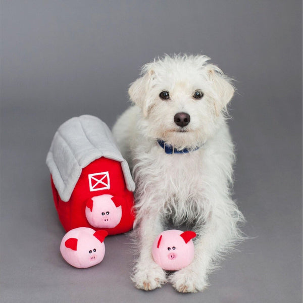 Zippy Paws Zippy Burrow with Bubble Babiez Pig Barn Plush Toy for Dogs