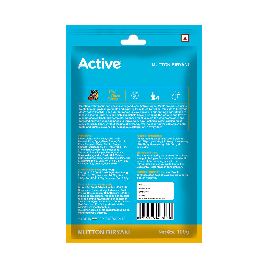 Active Mutton Biryani Fresh Food for Dogs (Buy 1 Get 1) Dogs-Fresh Food Active