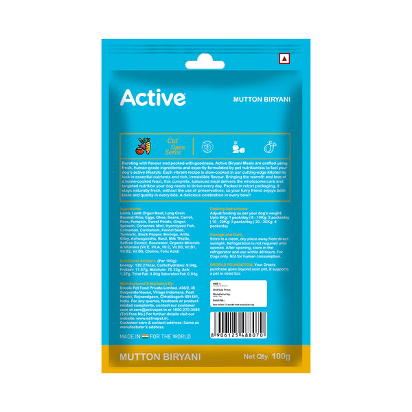 Active Mutton Biryani Fresh Food for Dogs (Buy 1 Get 1)