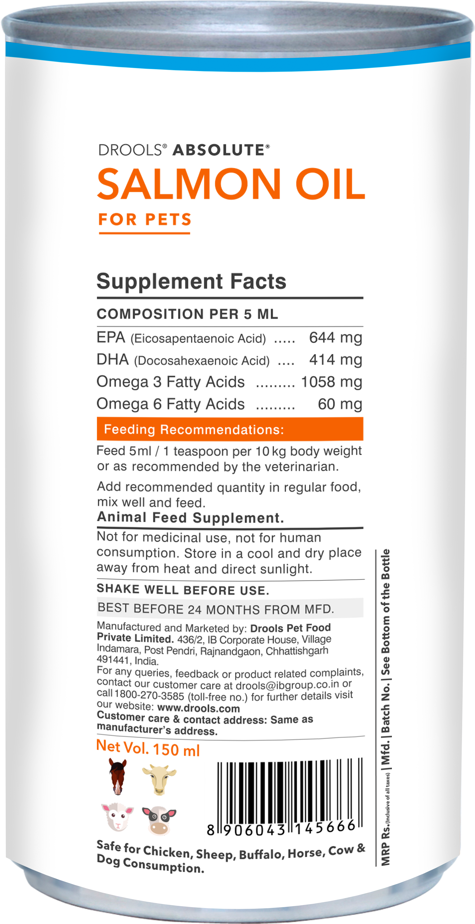 Drools Absolute Salmon Oil Syrup Supplement for Dogs Dogs-Health & Wellness Drools