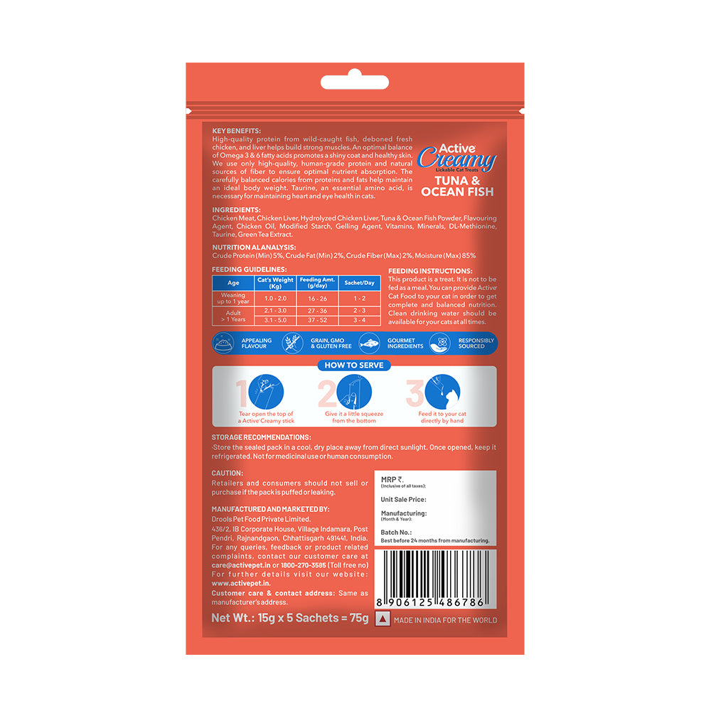 Active Lickable Tuna & Ocean Fish Creamy Cat Treats Cats-Treats & Others Active
