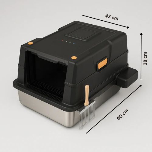 Smart Pet Covered Stainless Steel Litter Box for Cats (Black) Litter Supplies Smart Pet Dropship