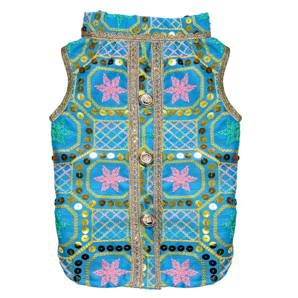 Pawsindia Traditional Nawabi Embroidered Kurta for Dogs (Sky Blue)