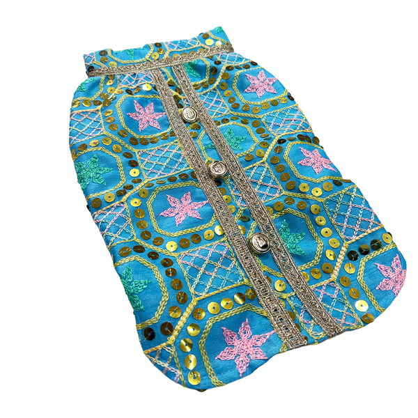 Pawsindia Traditional Nawabi Embroidered Kurta for Cats (Sky Blue)