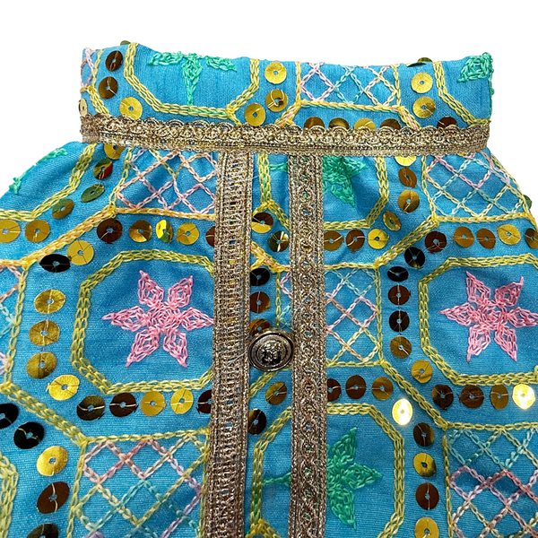 Pawsindia Traditional Nawabi Embroidered Kurta for Cats (Sky Blue)