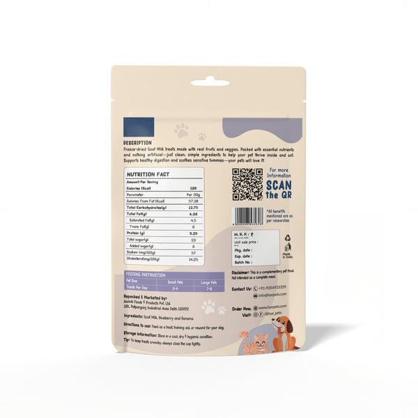 HYE Pets Freeze Dried Treats with Goat Milk, Blueberry, and Banana for Dogs and Cats