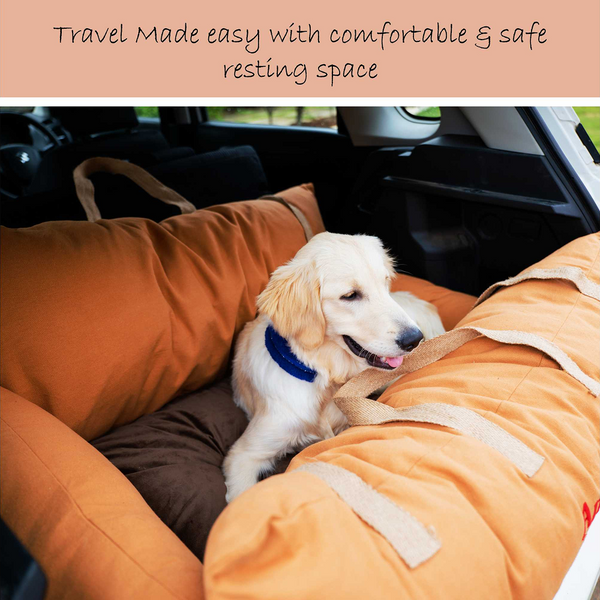 Petter World Car Travel Bed with Safety Leash for Dogs and Cats (Earthy Brown)