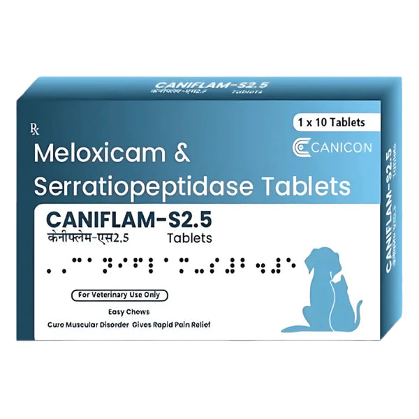 Wellcon Caniflam S 2.5mg Tablet (Meloxicam & Serratiopeptidase) for Dogs and Cats