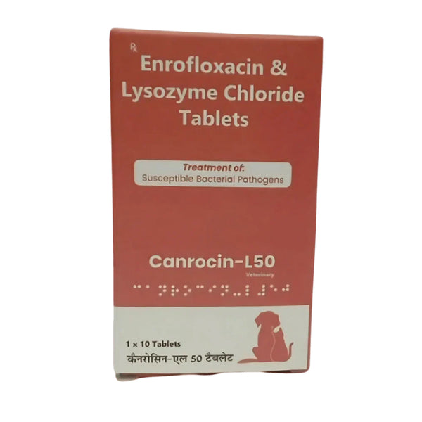 Wellcon Canrocin L 50mg Tablet (Enrofloxacin & Lysozyme) for Dogs and Cats