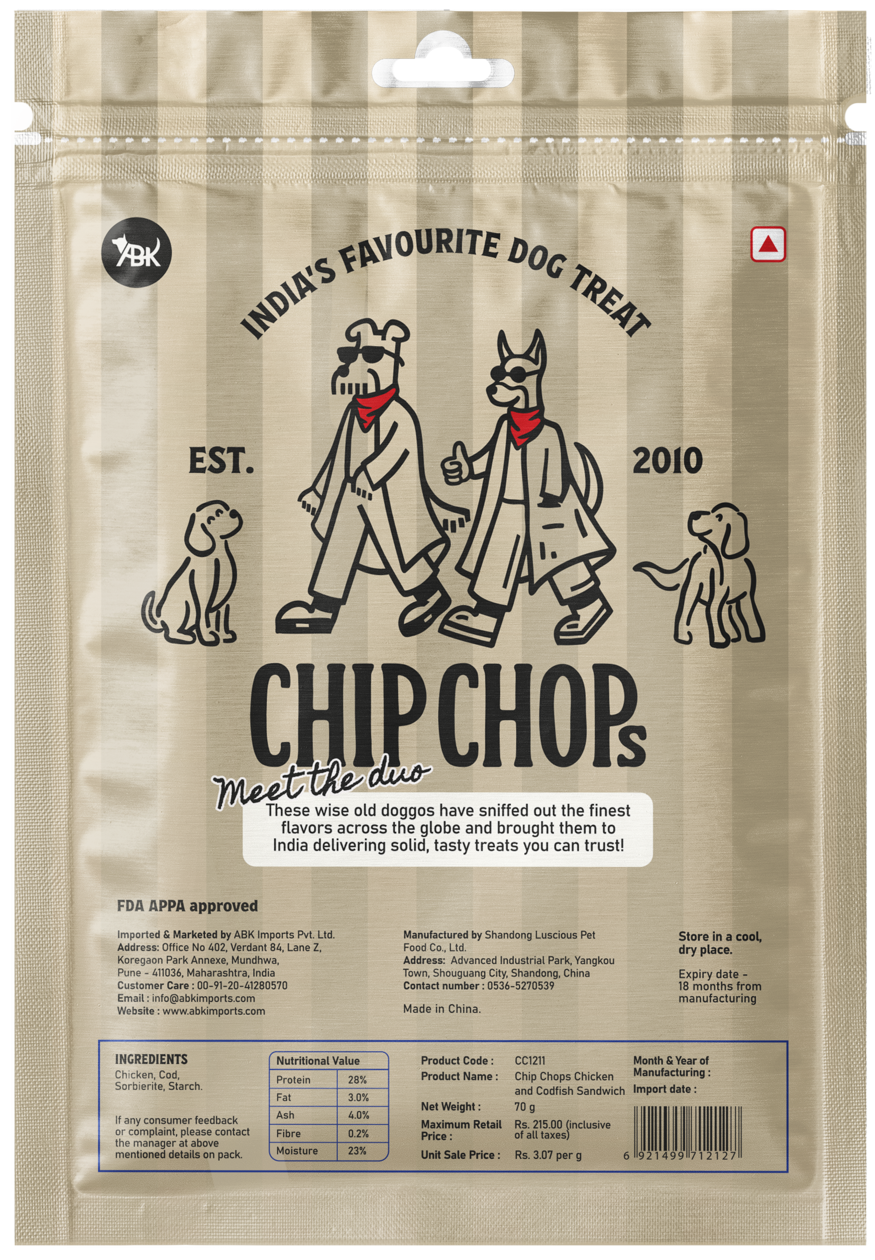 Chip Chops Chicken and Codfish Sandwich Dog Treats Dog Treats + Others Chip Chops