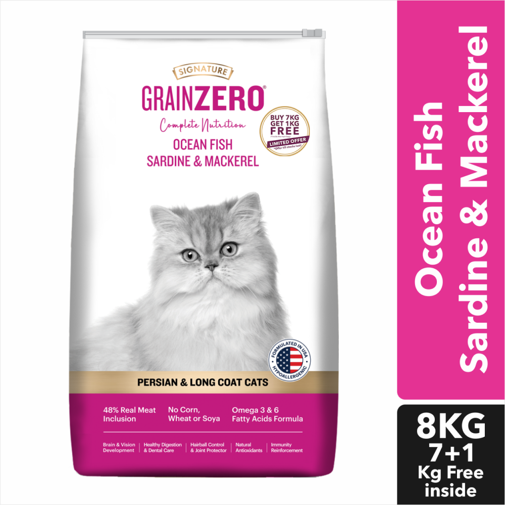 Signature Grain Zero Ocean Fish, Sardine and Mackerel Long Coat & Persian Adult Cat Dry Food