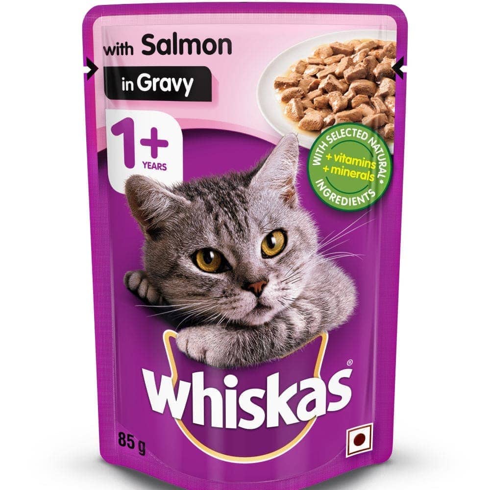 Whiskas Mackerel Flavour and Salmon in Gravy Meal Adult Cat Dry and Wet Food Combo