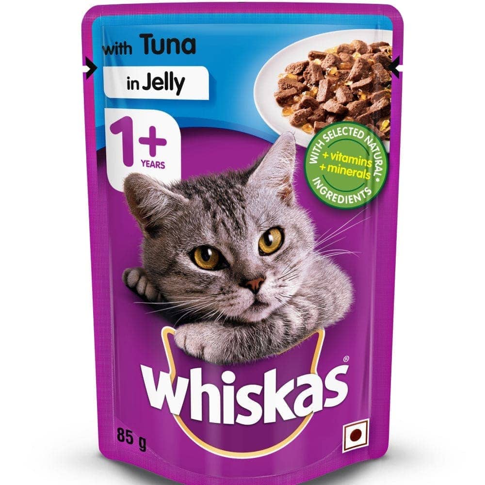 Whiskas Tuna in Jelly Meal Adult Cat Wet Food and Tuna Flavour Adult Cat Dry Food Combo
