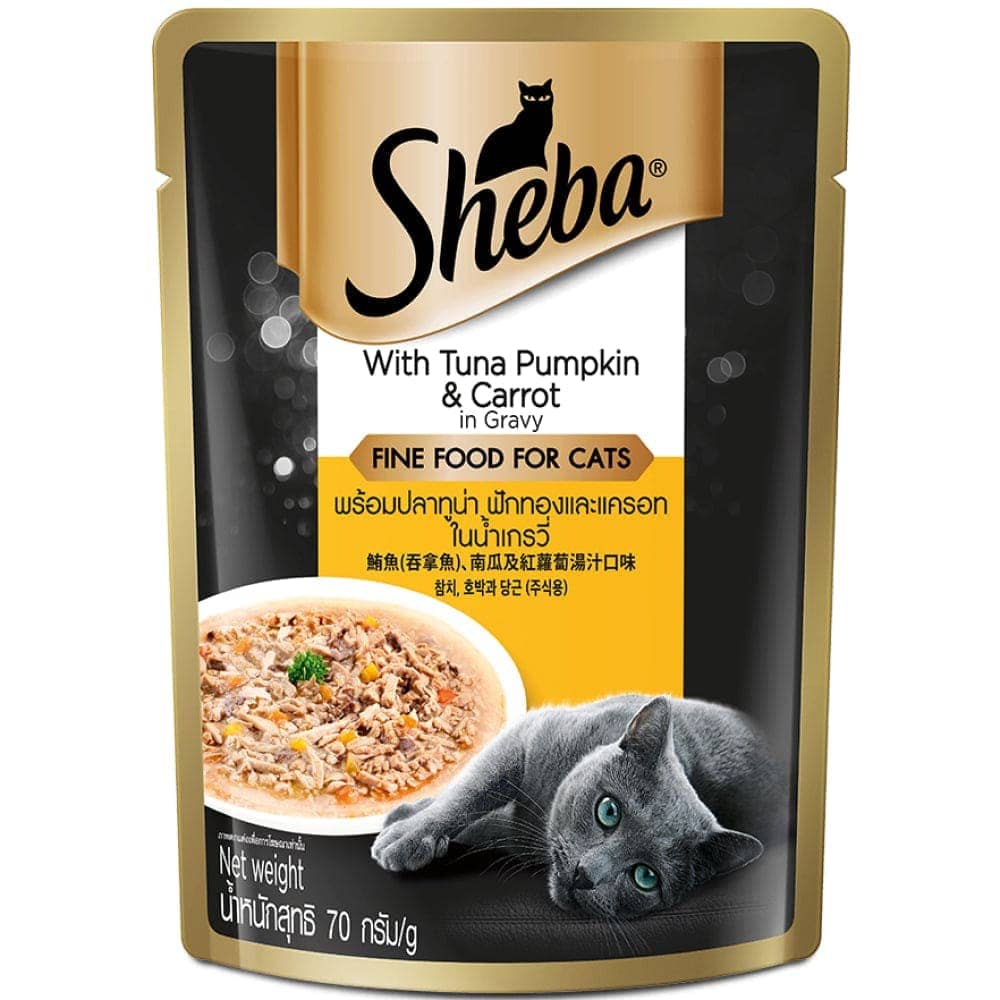 Sheba Skipjack & Salmon and Tuna Pumpkin & Carrot In Gravy Rich Premium Adult Fine Cat Wet Food Combo