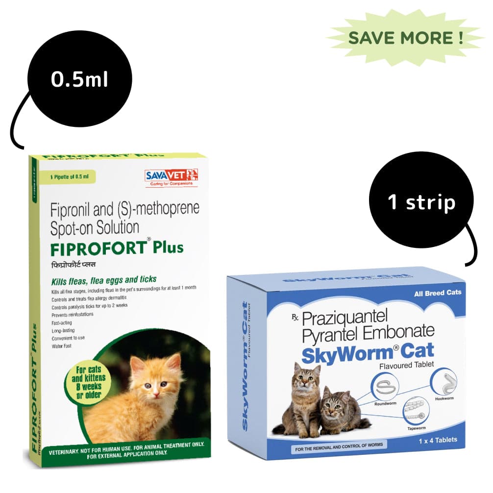 Cat Dewormer and Tick & Flea Control Spot On Combo