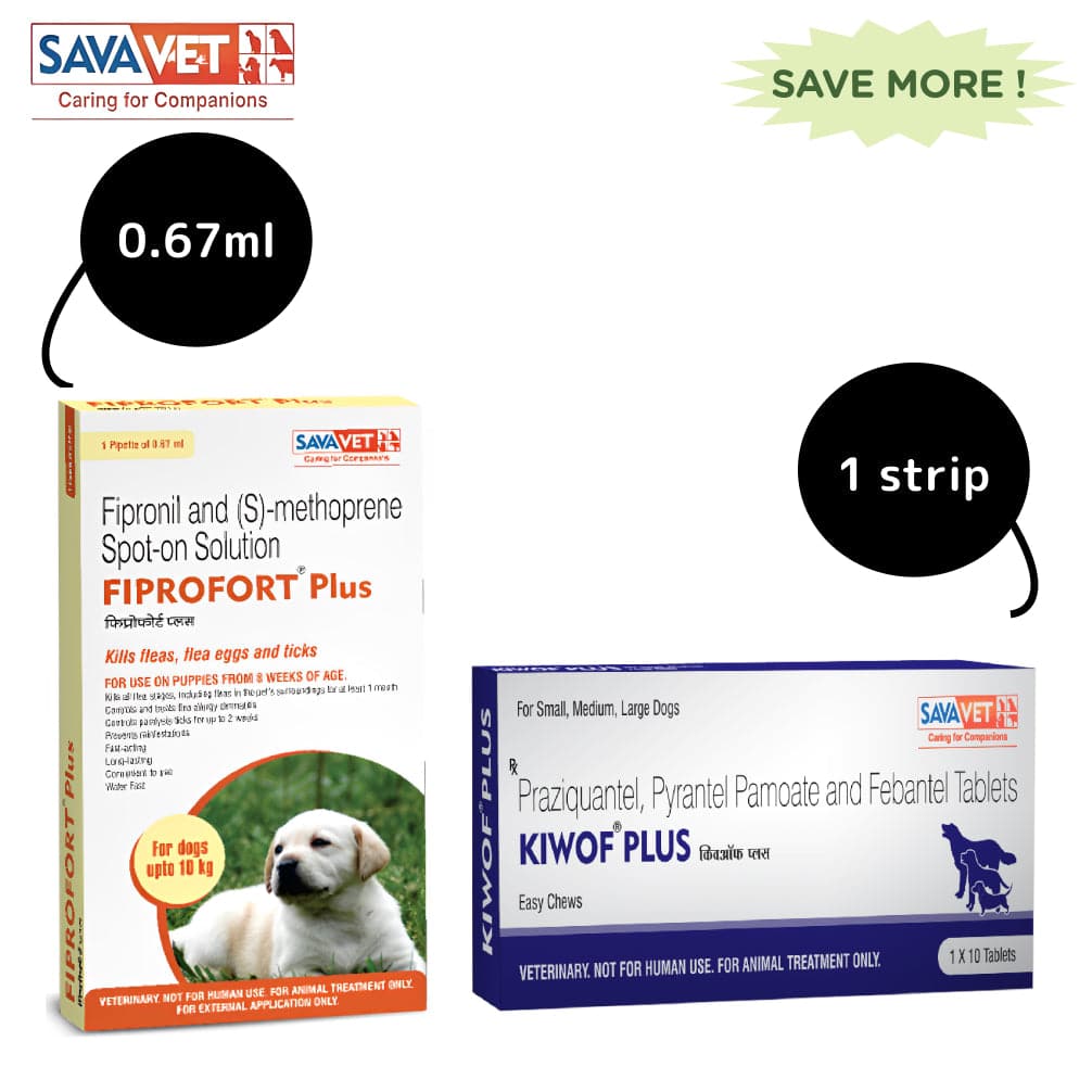 Dewormer and Tick & Flea Control Spot On Combo for Small Dogs (upto 10kg) Dogs-Pharmacy Savavet Pharmacy 0.67mL + 1 strip