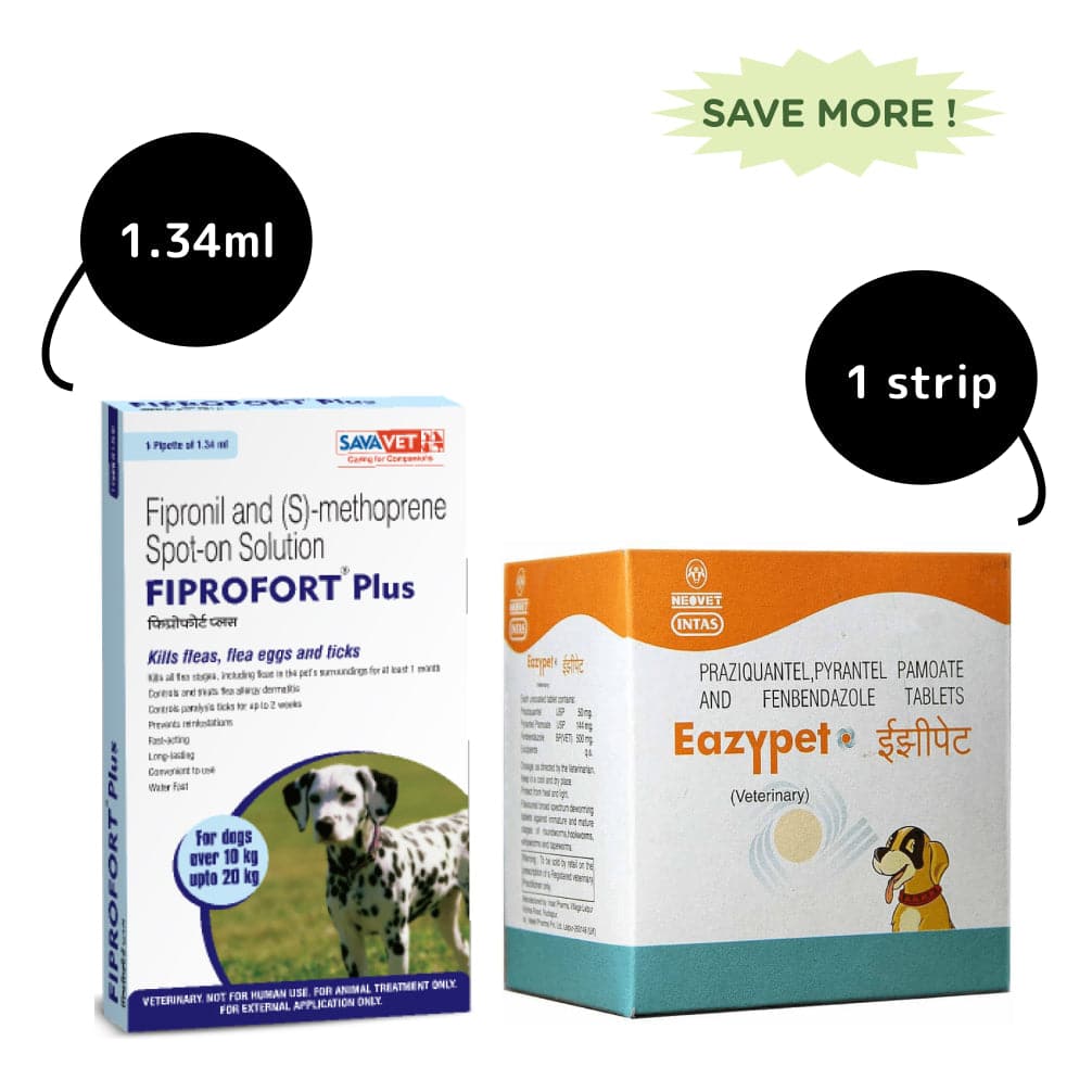 Dewormer and Tick & Flea Control Spot On Combo for Medium Dogs (10-20 kg) Dogs-Pharmacy Exclusive Combo 1.34mL + 1 Strip