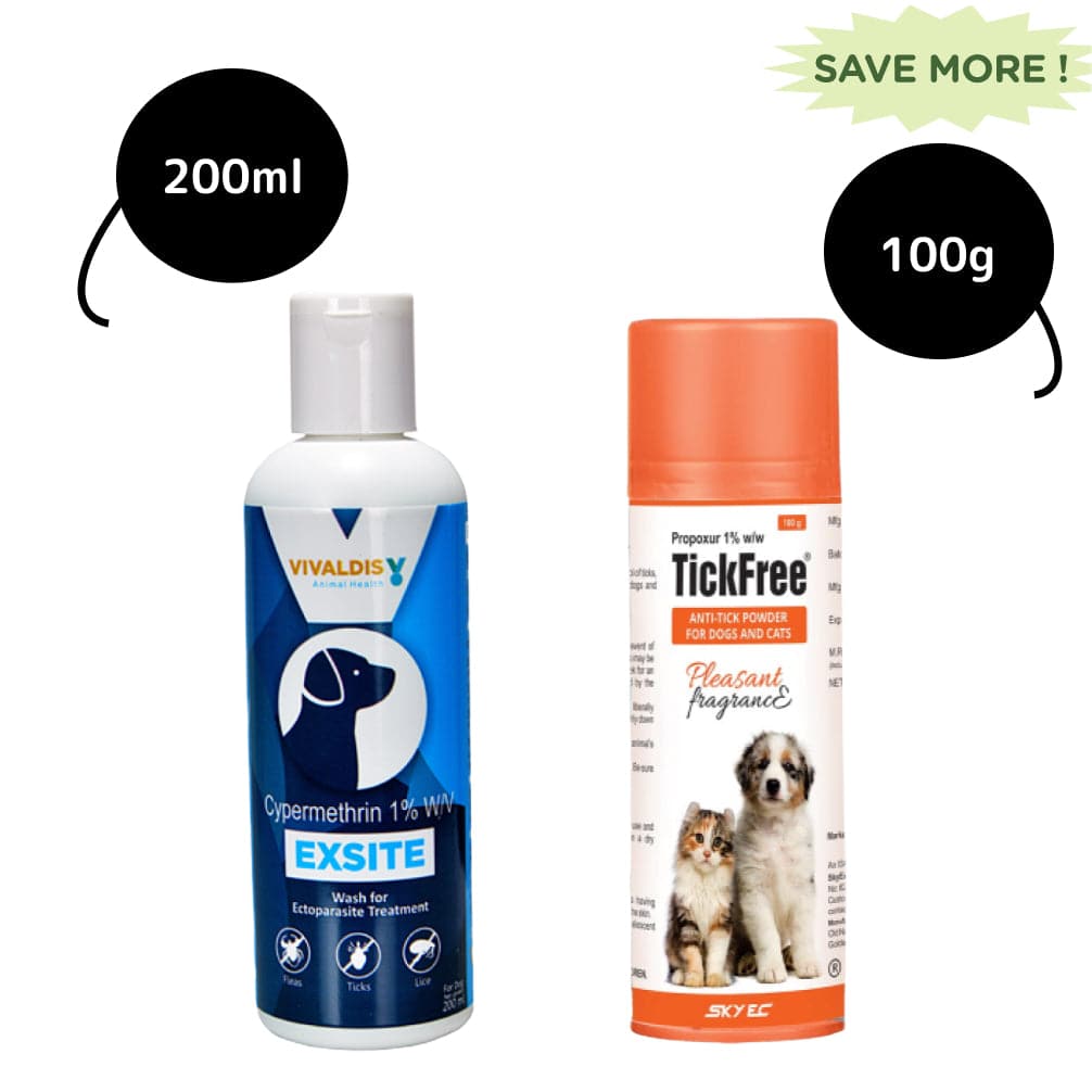 Tick Free Tick & Flea Control Powder and Exsite Tick & Flea Control Shampoo Combo Dogs-Pharmacy Exclusive Combo 100g+200mL